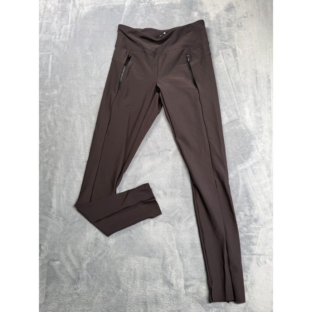 Athleta Stellar Leggings Womens XS Brown Zip Pockets Running Yoga Ankle Slit